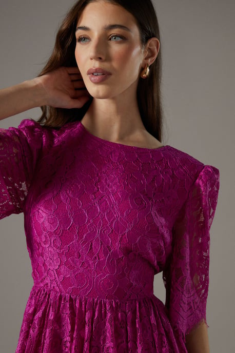 Lace Short Sleeve Midi Dress