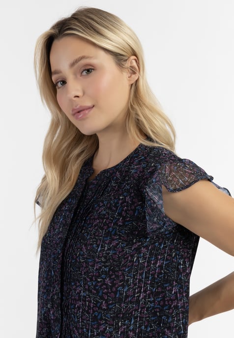 Dreimaster Blouseshirt met ruchemouwen Dames Zwarte bloemenprint - Image 5