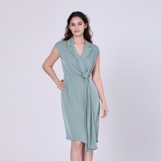Mat satin asymmetric draped panel dress