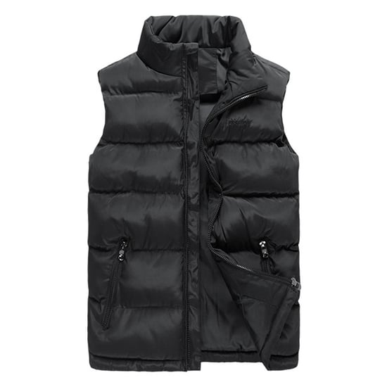 Men's Solid Color Casual Stand Collar Padded Gilets Black