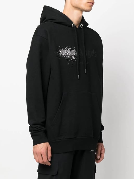 Palm Angel Rhinestone Logo Print Hoodie in Black