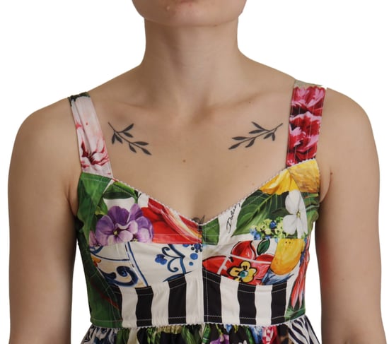 Dolce & Gabbana Multicolor Pachwork Poplin Floral A-Line Mini Flared Women's Dress - Image 4