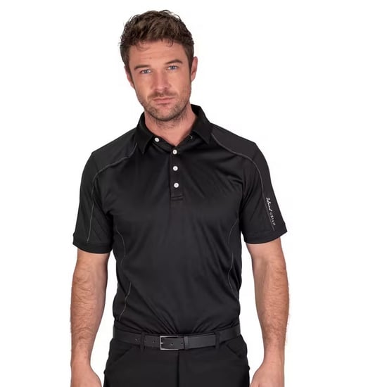 Island Green Mens Topstitched Golf Polo Shirt (Black) - Image 1