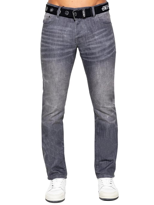Enzo Mens Denim Straight Fit Jeans - Grey