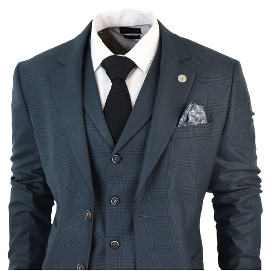 Men's 3 Piece Olive Prince Of Wales Check Suit