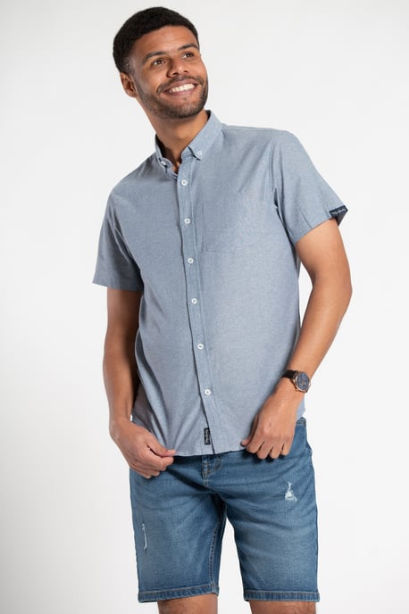 Blue Cotton Chambray Short-Sleeve Shirt