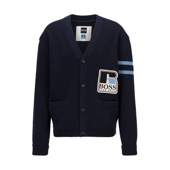Men's Boss x Russell Athletic Krussel Cardigan in Dark Blue
