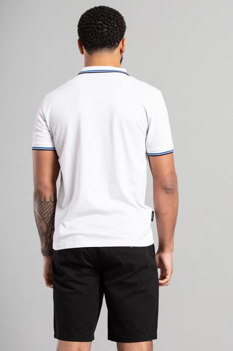White Short Sleeve Cotton Contrast Collar Polo Shirt
