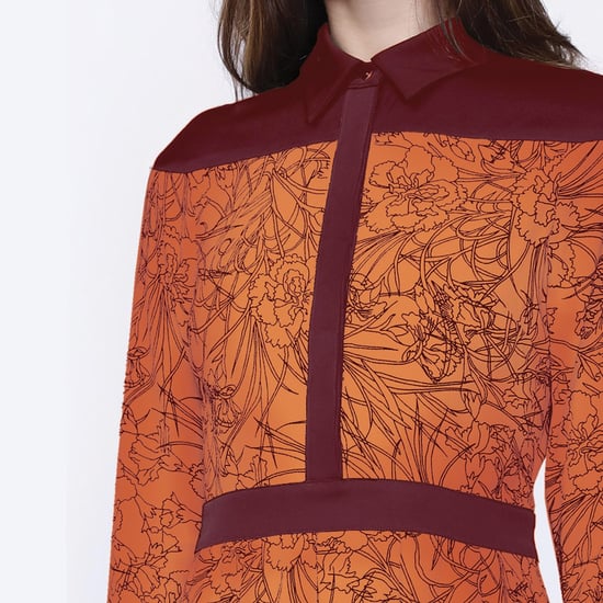 Bi-materiaal shirt-jurk met lineaire bloemenprint - Image 3