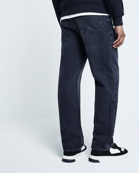 River Island Mens Loose Fit Jeans Washed Black