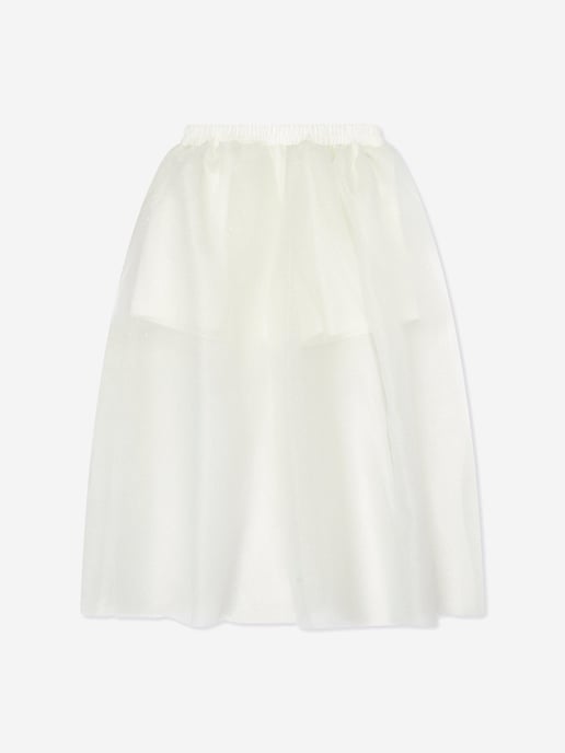 Mama Luma Girls Long Tulle Skirt in White