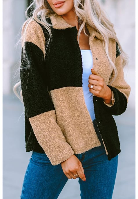 Women's Checkered Sherpa Jacket in Black - Image 4