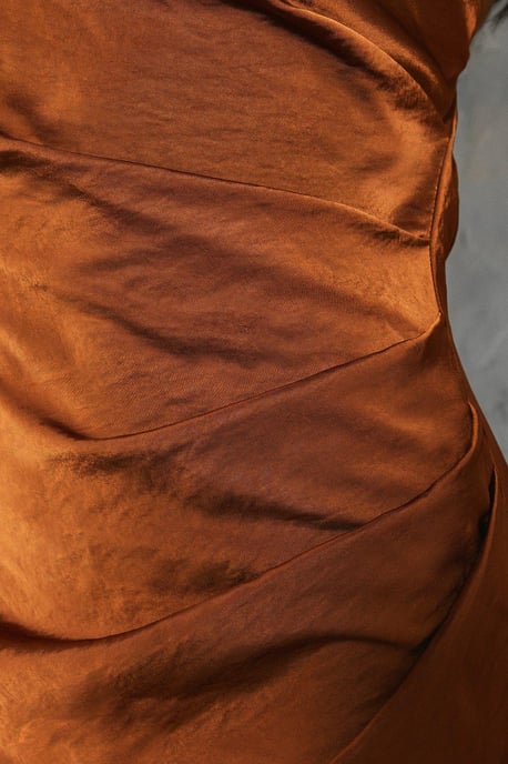 Satin Asymmetric Strap Pleated Waist Low Back Maxi Dress - Image 5