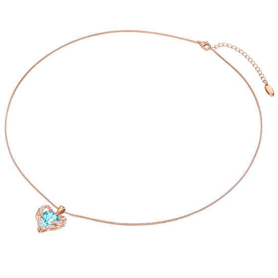 Necklace with pendant sterling silver rose gold embellished with swarovski crystals® aquamarin white Rafaela Donata - Image 2