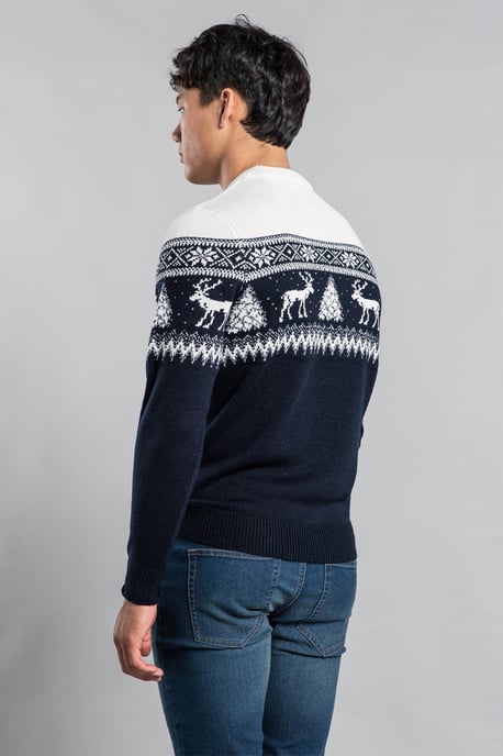 Cream Festive Crew Neck Jacquard Knit Jumper