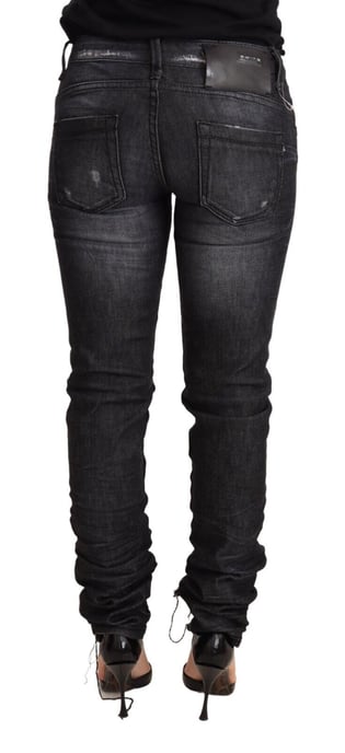 Acht Svart Tvättad Bomull Låg Midja Skinny Jeans - Image 3