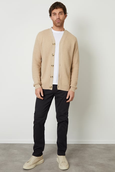Brown Basket Stitch V-neck Cardigan