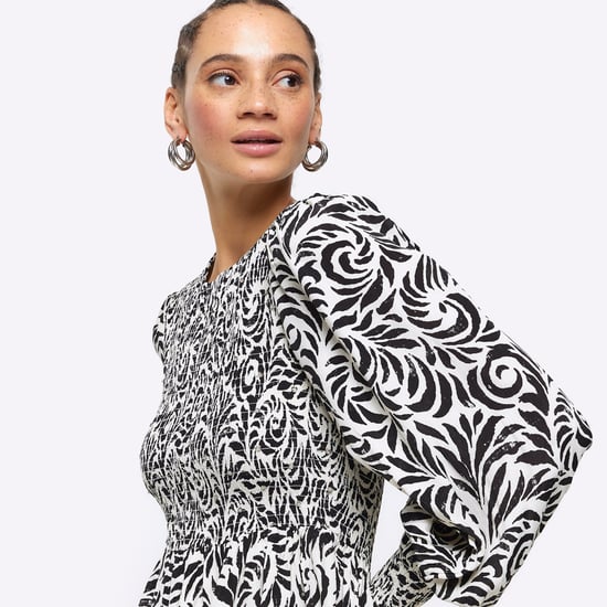 River Island Womens Blouse Black Abstract Shirred