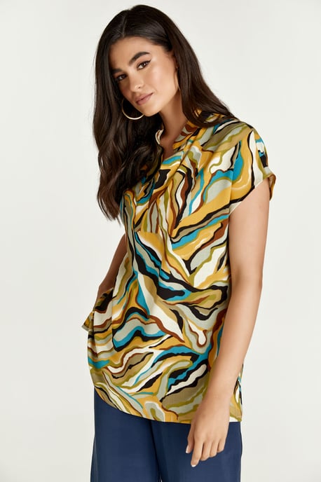 Turquoise Swirl Print Mouwloze Top - Image 4
