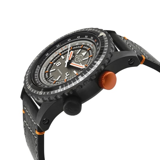 GV2 Contasecondi Men's Grey/Orange Dial Black Calfskin Leather Watch