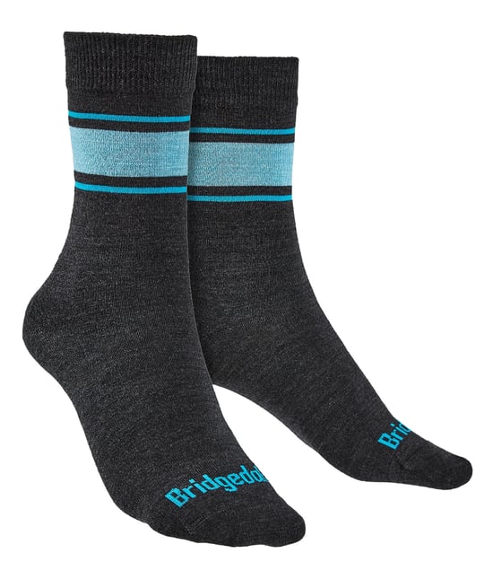 Bridgedale - Womens Liner Base Layer Merino Socks - Dk Grey / Blue - Image 1