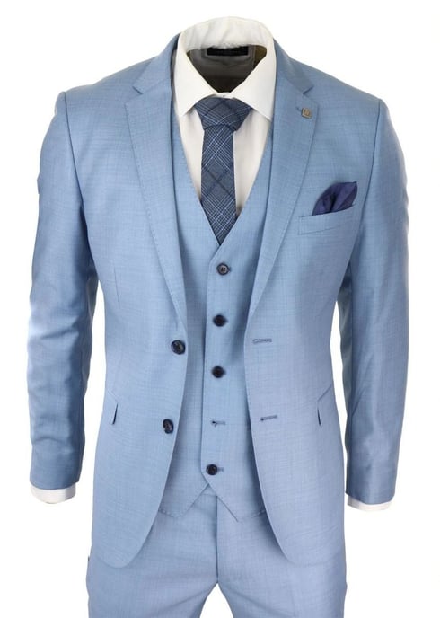 Mens 3 Piece Light Blue Classic Stitch Retro Suit - Image 1