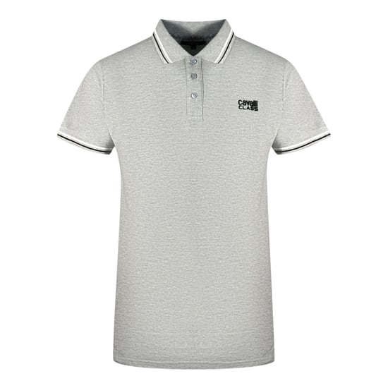 Cavalli Class Twinned Tipped Collar Black Logo Grey Polo Shirt - Image 1