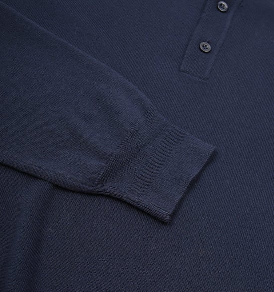 Herrars Fred Perry Klassisk Stickad Långärmad Polotröja i Marinblå - Image 5