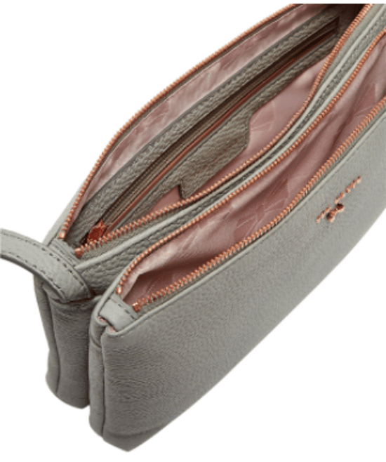 Ted Baker Suzette Leather Double Zipped Xbody in Mid Grey
