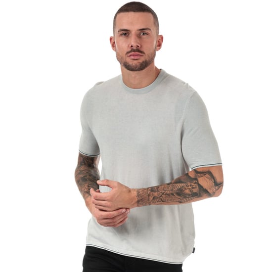 Men's Ted Baker Velk Knitted Crew Neck T-Shirt in Light Grey