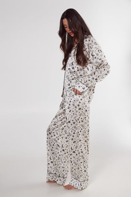 Satin Tattoo Printed Pajama Pants Set