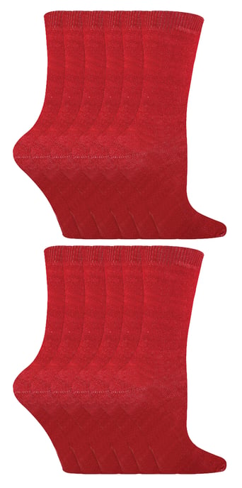 12 Pair Multipack Kids Cotton Colourful Casual Socks | Sock Snob | Plain Dress Socks for Boys & Girls - Red - Image 1