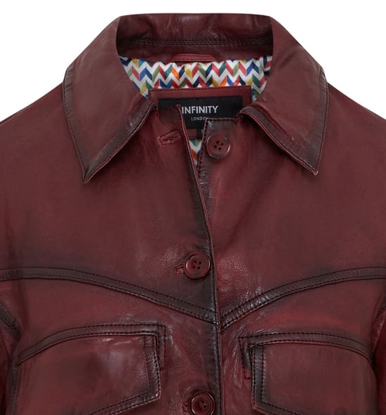 Womens Red Retro Biker Leather Jacket - Kopervik
