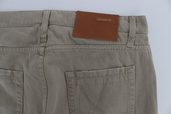 Acht Men's Beige Cotton Patchwork Jeans
