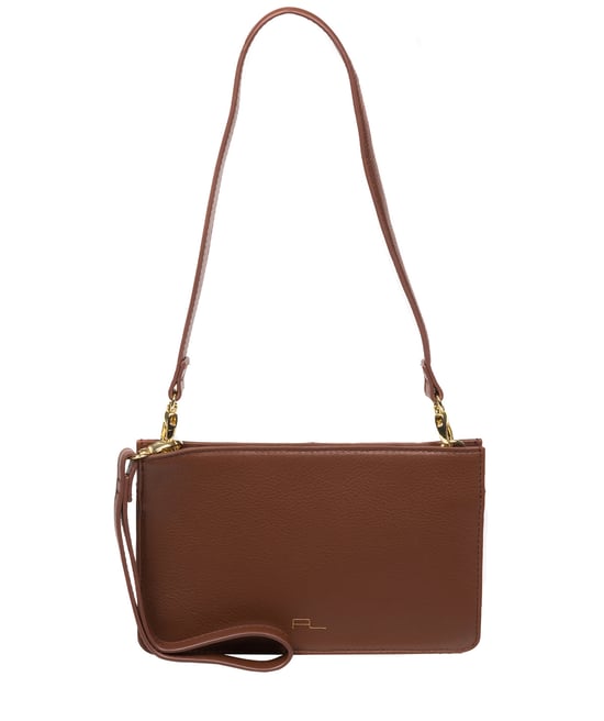 'Layla' Dark Tan Nappa Leather Grab Clutch Bag