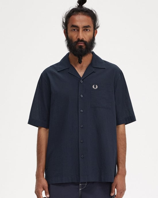 Fred Perry Mens Lightweight Texture Revere Collar Short Sleeve Shirt - Image 1