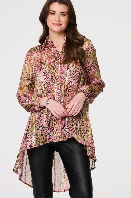 Pink Animal Print High Low Semi Sheer Shirt