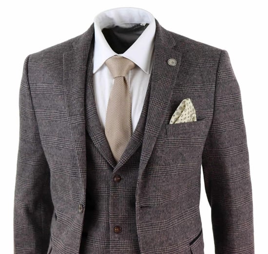 Men's 3 Piece Brown Herringbone Tweed Suit