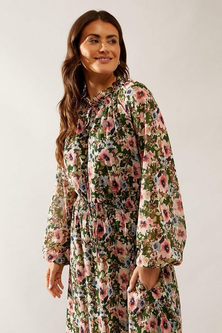 Printed Tie Detail Maxi Dress