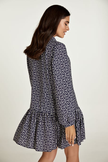 Navy en witte print jurk met knopen - Image 4