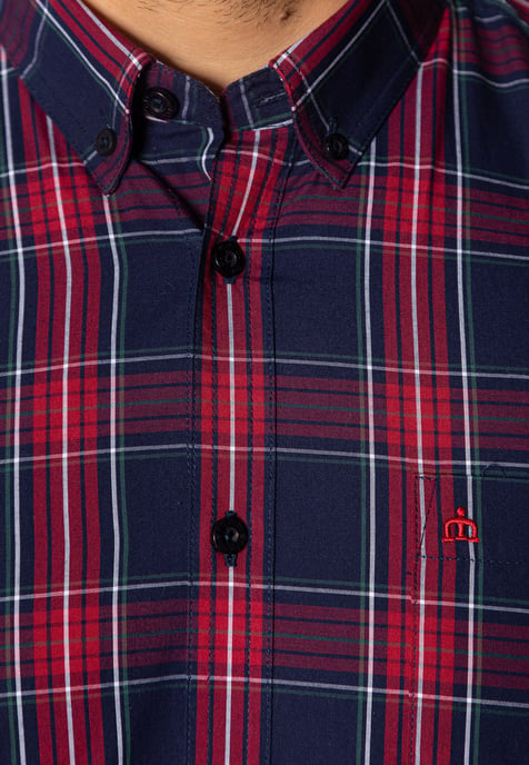 Harcourt Mens Long Sleeve Cotton Shirt With Large Check Pattern In Navy