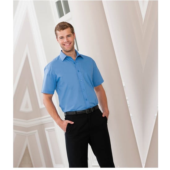Russell Collection Mens Short Sleeve Poly-Cotton Easy Care Poplin Shirt (Corporate Blue) - Image 2
