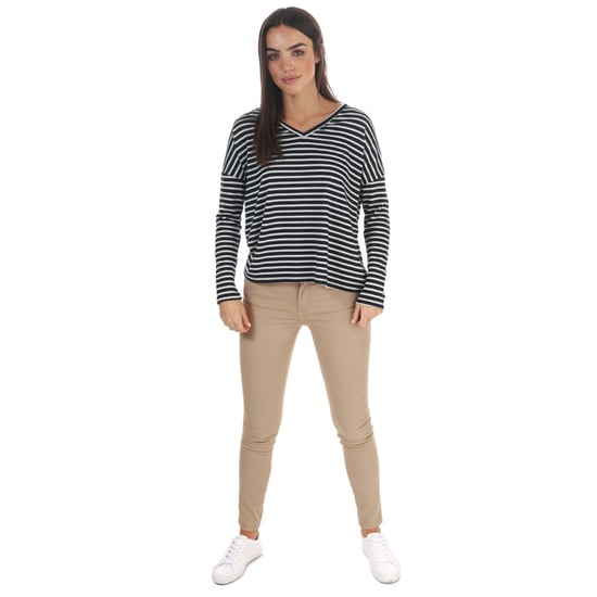 Women's Jacqueline de Yong Harlow LS Tonsy V-Neck Top in Navy