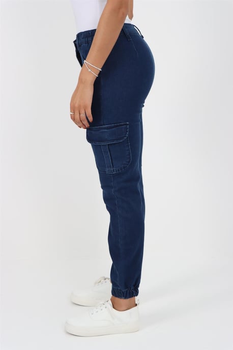 Jeans med mudd och resår i sidan för damer i Dark Stonewash - Image 5