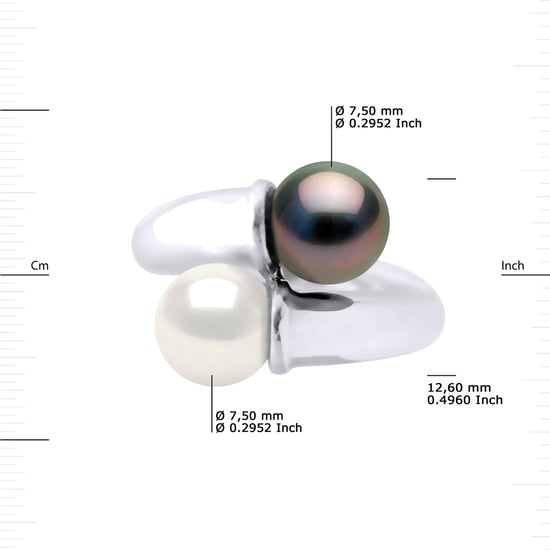 DIADEMA - Ring You & Me - Real Freshwater Pearls and Tahitian Pearls - White