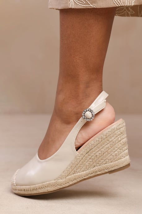 Wheres That From Womens 'Nevada' Slingback With Diamante Flower Buckle Espadrille Wedges