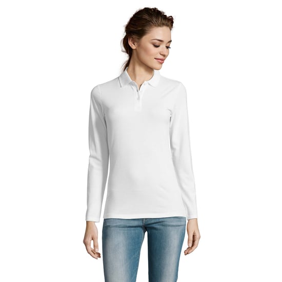 SOLS Womens/Ladies Perfect Long Sleeve Pique Polo Shirt (White)