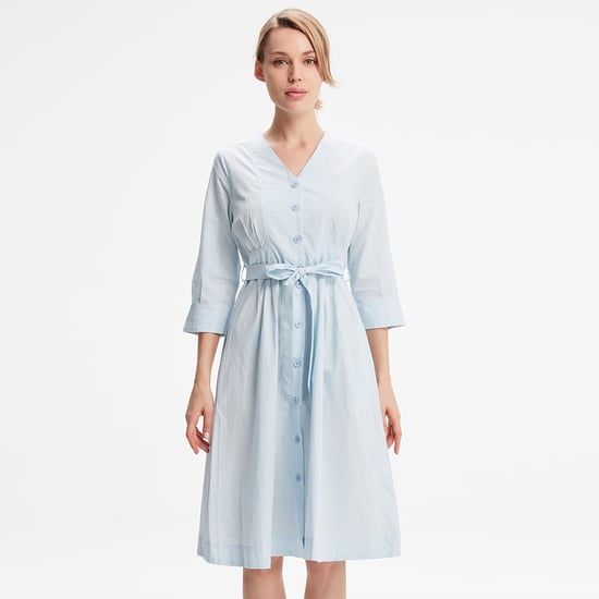 Minimalist cotton shirt dress with knotted belt - Image 1