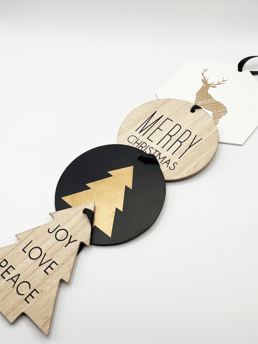 4 Pack Wooden Christmas Tree Ornaments - Image 2