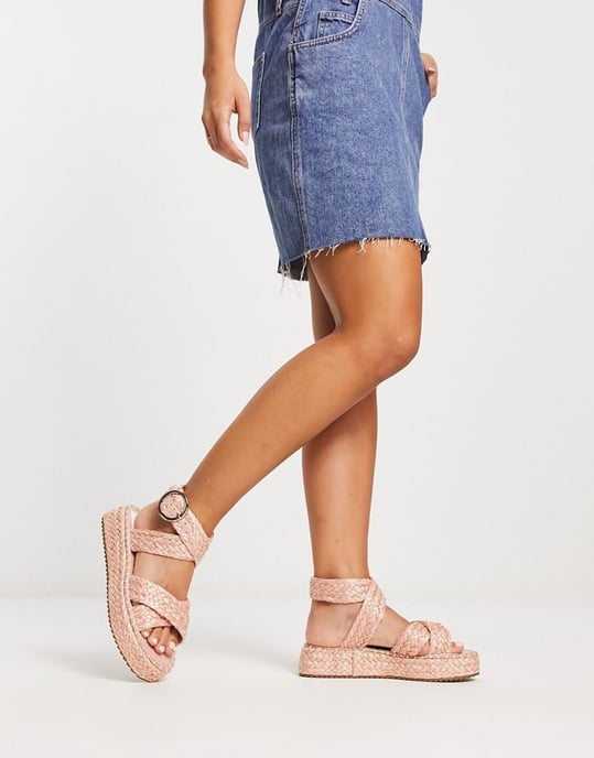ASOS DESIGN Wide Fit Journey raffia espadrille in pink - Image 4